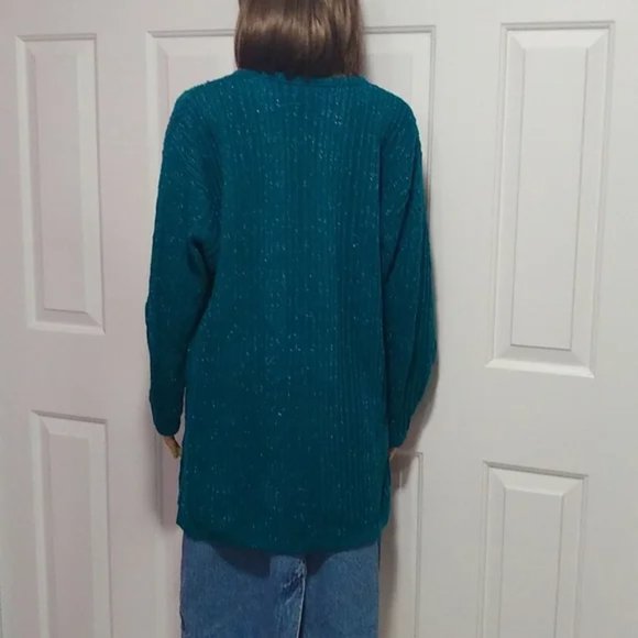 Vintage Diane von Furstenberg Sweater Teal Metallic Slouchy Oversized 80s - Picture 7 of 11